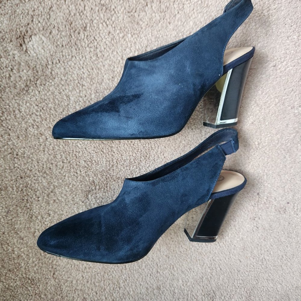 BELLA-VITA women's shoes Blue Leather/Suede Heels size 8W sling back.
